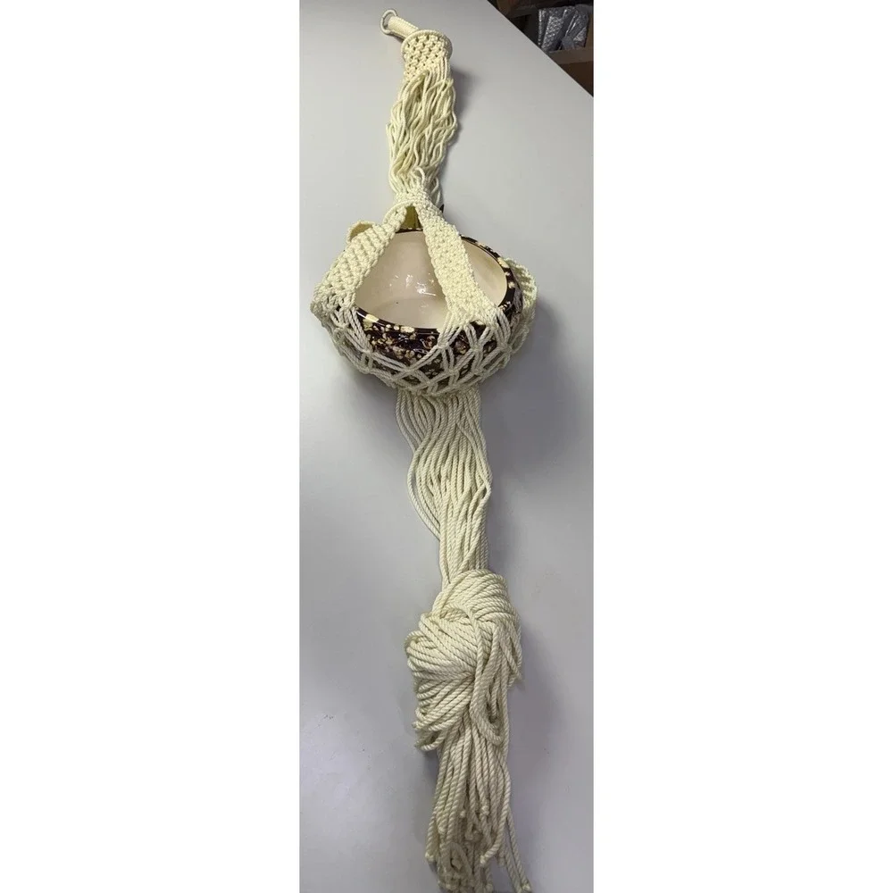 Vintage Macrame Boho Cream Hanging‎ Plant Pot Holder 67